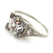 Antique Edwardian 1.21ct Old Mine Cut Diamond & Platinum Decorated Ring EN1-1