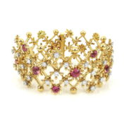 Estate Tiffany & Co Schlumberger 4.50ct Diamond & 11.0ct Pink Sapphire 18K Yellow Gold Wide Bracelet OA15-5