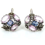 Antique Edwardian 1.0ct Diamond 5.0ct Natural Sapphire & 22.0ct Pink Topaz Silver & Gold Earrings MH11-1