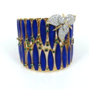 Rare Tiffany & Co France Diamond Peridot & Enamel Platinum & Gold Wide Cuff Bangle OA15-13