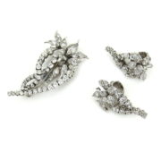 Vintage RM Chaumet London 11.0ct Old Cut Diamond & Platinum Earrings & Brooch Suite ZC15-12