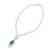 4.08ct Colombian Emerald & 24.26ct Diamond Platinum Drop Necklace GRS Old Mine KB6-1