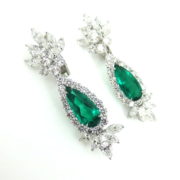 8.13ct GRS Vivid Green Minor Treatment Colombian Emerald & 11.19ct Diamond Platinum Drop Earrings KB6-2