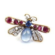 Vintage 0.70ct Diamond 0.80ct Burma Ruby & 3.50ct Natural Sapphire Hand Made 14K Gold Fly Pin DK4-2