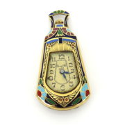 Antique Borel Fils & cie Egyptian Revival Diamond & Enamel 18K Gold Pendant Watch DK4-5