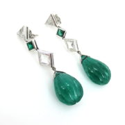 Vintage 35.0ct Emerald 3.0ct Diamond 18K White Gold Drop Earrings AN208-5