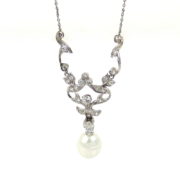Vintage Diamond & Pearl 14K White & Yellow Gold Necklace ED25-4