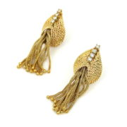Vintage 0.30ct Diamond & 14K yellow Gold Hand Made Tassel Earrings ED25-10