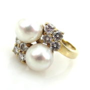 Estate 0.50ct Diamond & 6.6mm Cultured Pearl 14K Yellow Gold Ring ED25-14