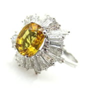 Fine 1.70ct Vivid Yellow Sapphire & 2.75ct Baguette Cut Diamond Platinum Ballerina Ring SM6-6