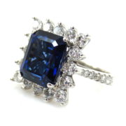 Estate 6.88ct Emerald Cut Royal Blue Sapphire & 1.75ct Diamond 14K White Gold Ring SM6-8