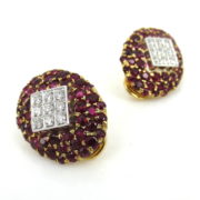 Vintage 1.50ct Diamond & 6.50ct Ruby 18K Yellow Gold Clip Earrings SM6-12