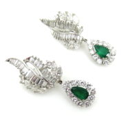 Estate 9.0ct Diamond & 2.0ct Colombian Emerald Platinum Drop Detachable Earrings MH10-13