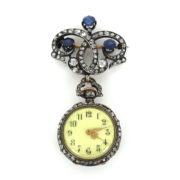 Antique 5.5ct Rose Cut Diamond & 3.5ct Sapphire Silver & Gold Pocket Watch& Fob MH10-15