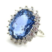 Vintage Sapphire & 0.84ct Diamond Platinum Princess Diana Ring MH10-21