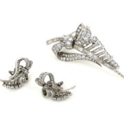Vintage French 10.0ct Diamond & 18K White Gold Earring & Brooch Set ZC13-9