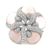 Rare Ambrosi 5.10ct Diamond & Mother of Pearl 18K Gold Flower Brooch ES27-4