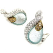 Rare Ambrosi 4.15ct Diamond & 1.60ct Aquamarine 18K Gold Clip Earrings ES27-6