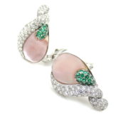 Rare Ambrosi 2.95ct Diamond & 1.30ct Emerald 18K White Gold Floral Earrings ES27-8