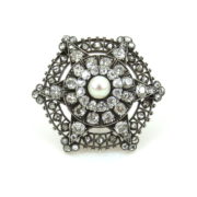 Antique 6.0ct Old Mine Cut Diamond & Natural Pearl Silver & Gold Brooch SM11-3