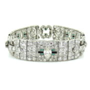 Antique Art Deco 10.50ct Old Cut Diamond Emerald & Onyx Platinum Bracelet KNT-3