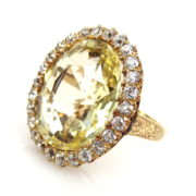 Vintage 21ct Natural Yellow Sapphire & 2.4ct Old Mine Cut Diamond 14K Gold Ring　MH12-2