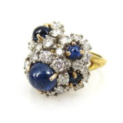 Vintage 3.0ct Diamond & 3.50ct Sapphire 18K Gold Hand Carved Ring SM19-6