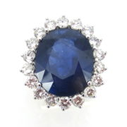 Unique 16.09ct Natural Sapphire 2.80ct Diamond 18K White Gold Princess Diana Ring SM15-2