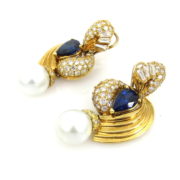 Vintage Sapphire Diamond & South Seas Perl 18K Gold Earrings SM18-1