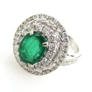 Fine 1.85ct Colombian Emerald & 1.0ct Diamond 18K White Gold Cocktail Ring SM18-2