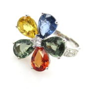 Estate 7.0ct Multi Color Sapphire & 0.50ct Diamond 18K White Gold Flower Ring SM18-3