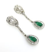 Vintage French 2.65ct Intense Green Emerald & 5.0ct Diamond Platinum Drop Earrings SM18-7