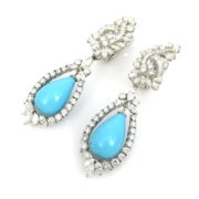 Vintage 8.50ct Diamond & Natural Turquoise Platinum Drop Earrings SM18-10