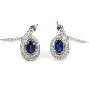 Vintage 1.75ct Diamond & 2.0ct Sapphire Platinum Snake Clip Earrings ED28-1
