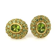 Vintage 7.50ct Natural Peridot & 18K Yellow Gold Dome Clip Earrings JW58-8