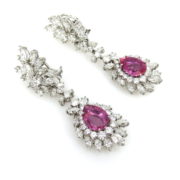 Estate 12.0ct Diamond & 8.80ct Pink Sapphire Platinum Drop Earrings SM15-5