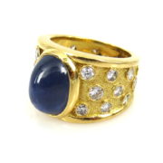 Vintage Julius Cohen 5.50ct Star Sapphire & 3.0ct Diamond 18K Yellow Gold Ring DB6-1