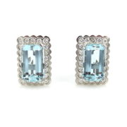 Estate 1.32ct Diamond & 16.0ct Aquamarine & 18K White Gold Pierce Clip Earrings DB4-2