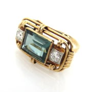 Antique Art Nouveau 0.30ct Old Mine Cut Diamond & 6.0ct Synthetic Spinel 14K Gold Ring JW62-2
