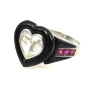 Vintage 1.50ct Heart Shape Diamond 0.60ct Ruby & Onyx Platinum Ring AN227-2