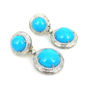 Fine 8.50ct Diamond & Turquoise Gemstone 18K Gold Drop Earrings DB4-4