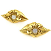 Vintage Mesara Diamond & 18K Yellow Godl Large Flower Clip Earrings OA24-4
