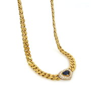 Vintage 1.0ct Diamond & 1.25ct Sapphire 18K Yellow Gold Heart Necklace RM36-5