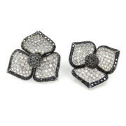 Unique 5.20ct Black & 6.30ct White Diamond 18K Gold Flower Earrings DB4-6