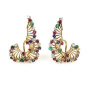 Vintage 0.66ct Diamond 1.50ct Sapphire Ruby & Emerald 18K Gold Earrings JW62-6
