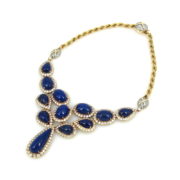 Vintage 14.0ct Diamond & Lapis Lazuli 14K Yellow Gold Necklace SM20-6