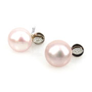 Unique 15.3mm Pink South Sea Pearl & 0.40ct Diamond 18K White Gold Earrings DB6-6