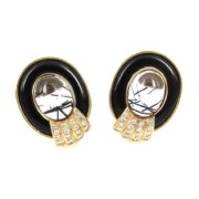 Vintage 1.0ct Diamond Onyx & Rutilated Quartz 14K Yellow Gold Earrings AN227-9