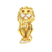 Vintage 0.75ct EF/VS Diamond & 18K Gold Hand Made Lion Brooch AN227-10