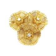 Vintage 0.35ct FG/VS Diamond & 18K Yellow Gold Triple Flower Brooch JW60-11
